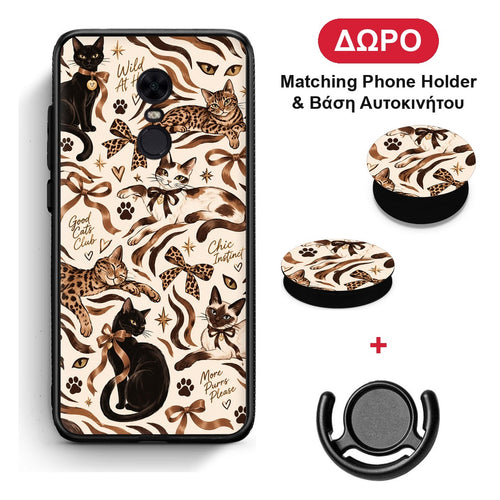 Wild Cats and Animal Print Collage - Xiaomi Redmi 5 Plus θήκη + Δώρο Phone Holder & Βάση Αυτοκινήτου