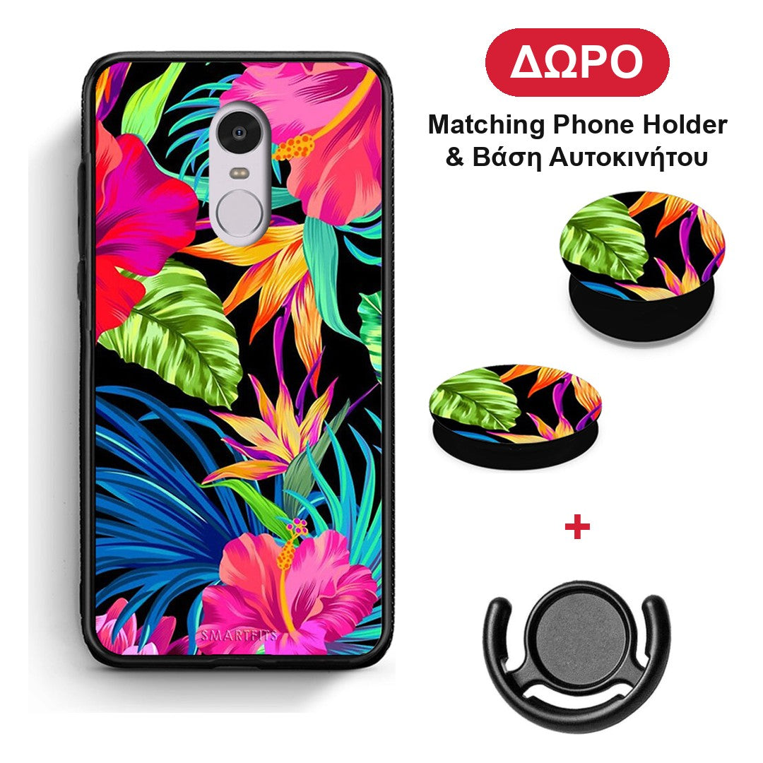 Tropical Flowers - Xiaomi Redmi 5 θήκη + Δώρο Phone Holder & Βάση Αυτοκινήτου