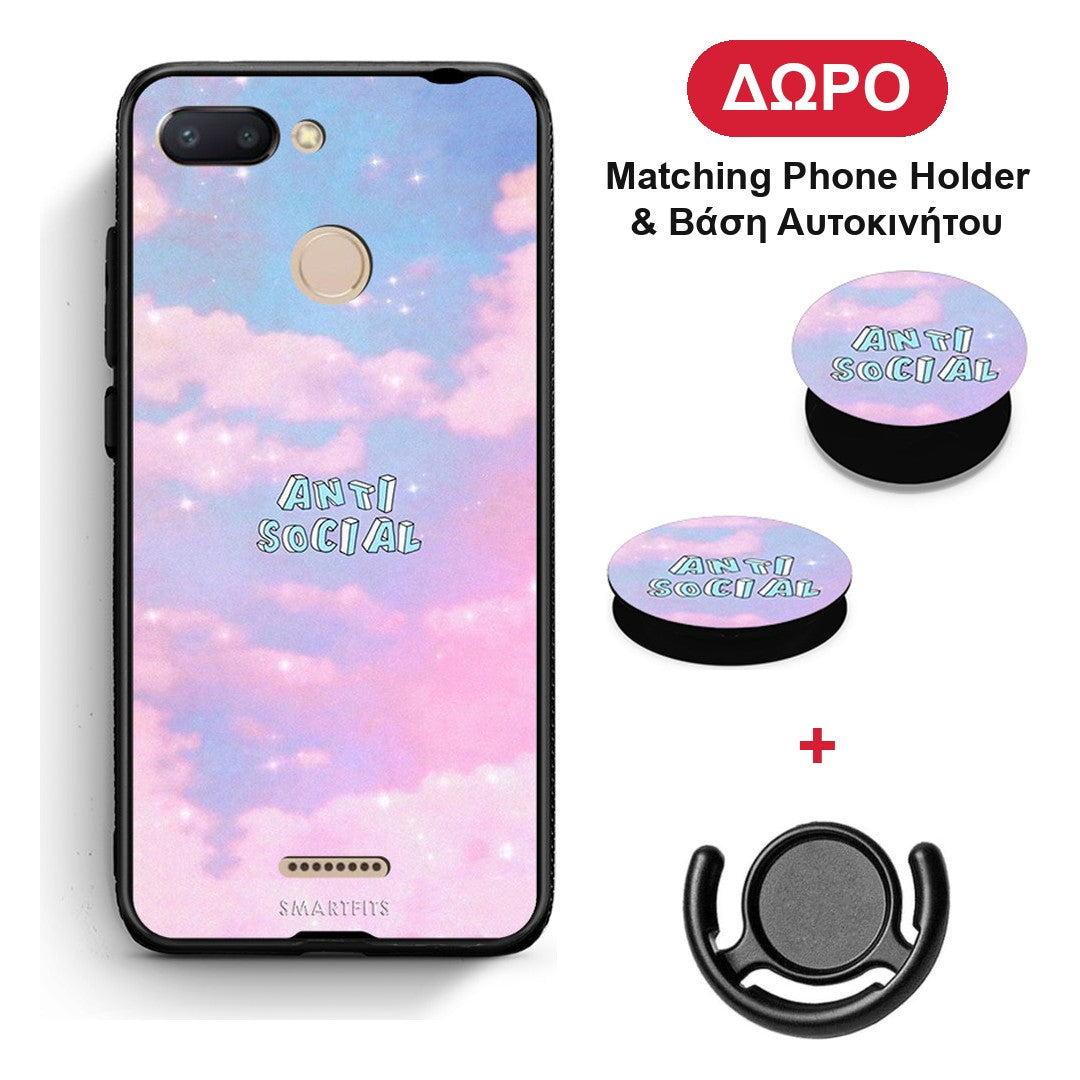 Anti Social - Xiaomi Redmi 6 θήκη + Δώρο Phone Holder & Βάση Αυτοκινήτου