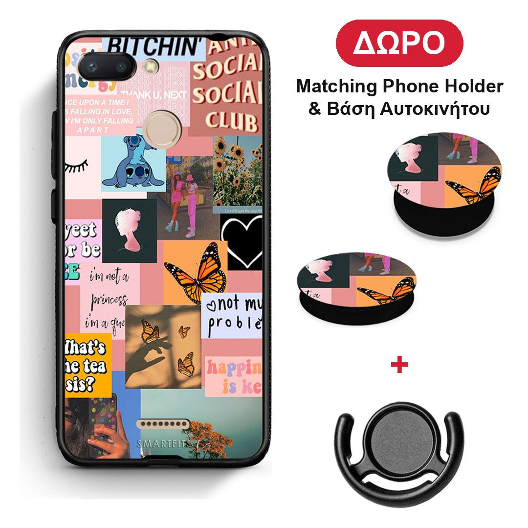 Collage Bitchin - Xiaomi Redmi 6 θήκη + Δώρο Phone Holder & Βάση Αυτοκινήτου
