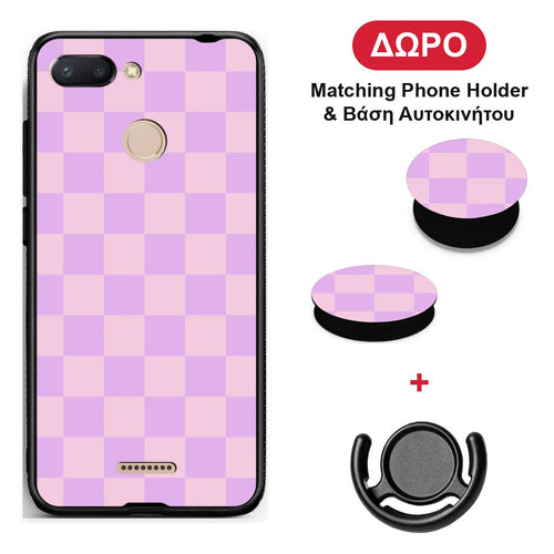 Lavender and Pink Checkerboard - Xiaomi Redmi 6 θήκη + Δώρο Phone Holder & Βάση Αυτοκινήτου