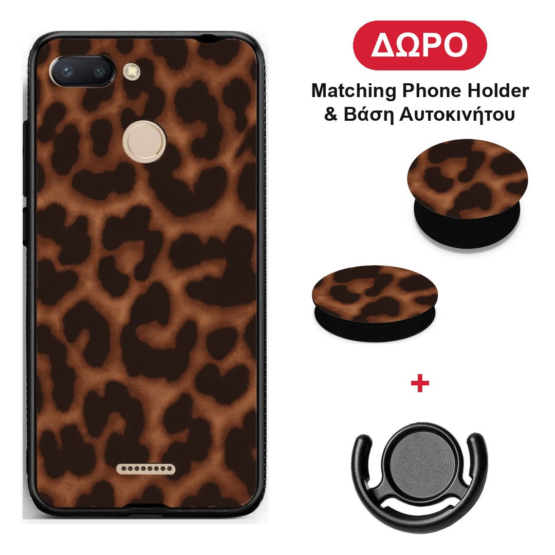 Leopard Print Dark Brown - Xiaomi Redmi 6 θήκη + Δώρο Phone Holder & Βάση Αυτοκινήτου