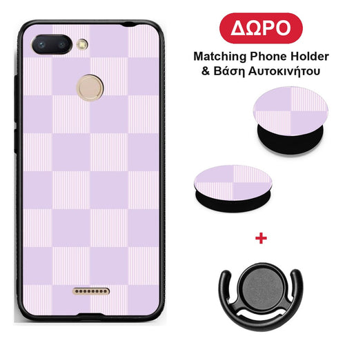 Lilac and Cream Striped Checks - Xiaomi Redmi 6 θήκη + Δώρο Phone Holder & Βάση Αυτοκινήτου