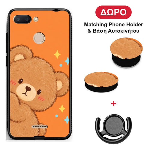 Peekaboo Teddy on Orange - Xiaomi Redmi 6 θήκη + Δώρο Phone Holder & Βάση Αυτοκινήτου
