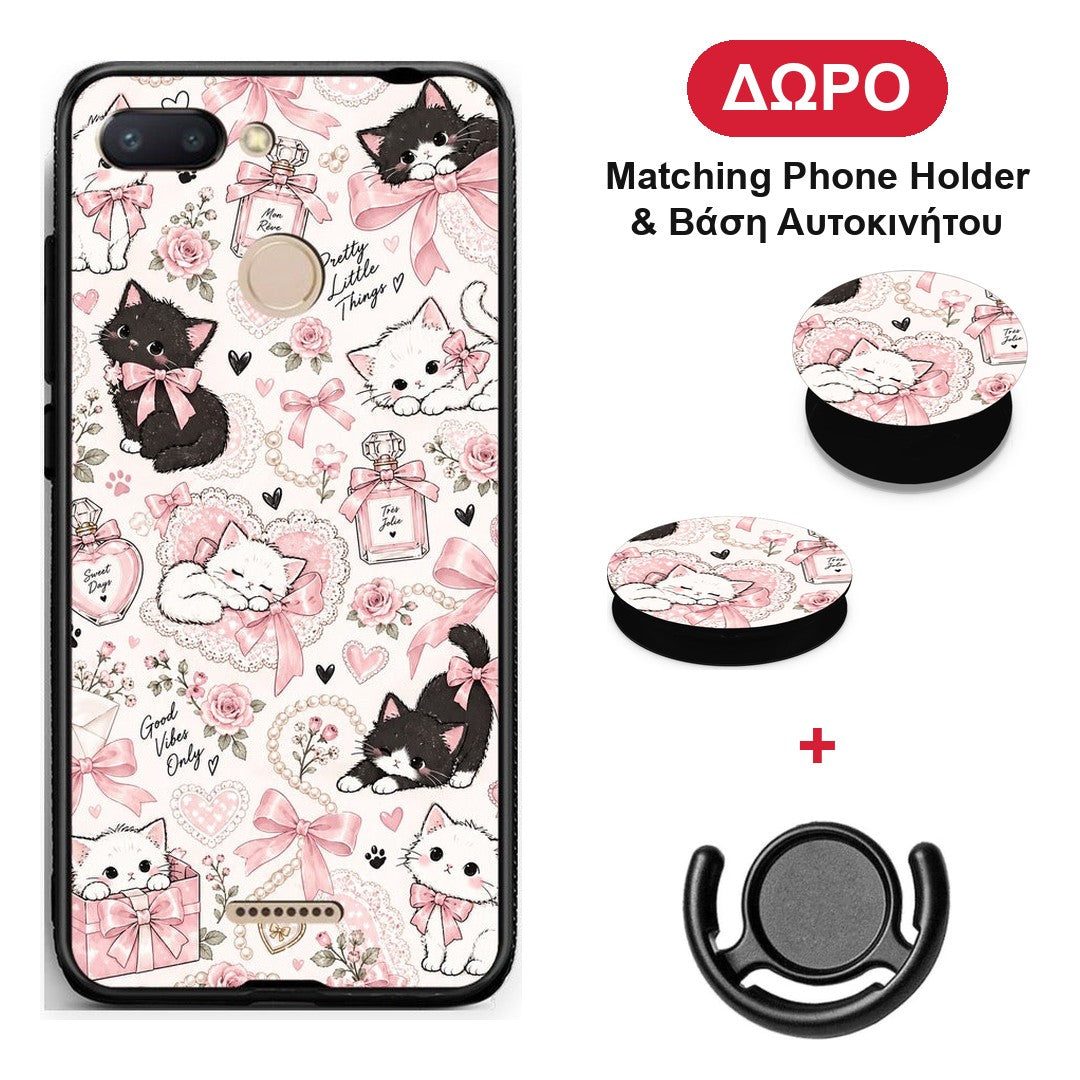Pink Bows and Kittens Collage - Xiaomi Redmi 6 θήκη + Δώρο Phone Holder & Βάση Αυτοκινήτου