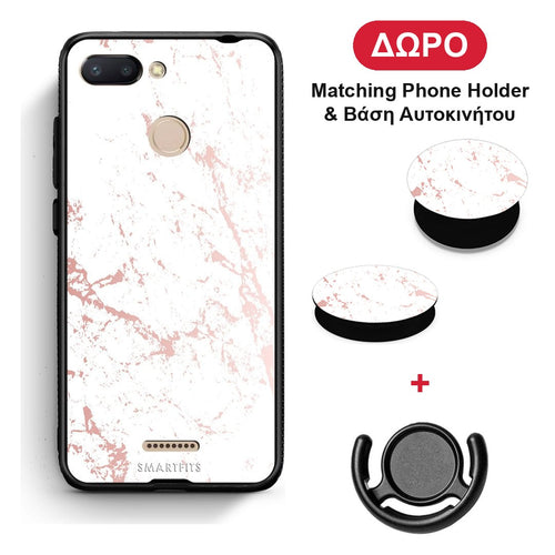 Marble Pink Splash - Xiaomi Redmi 6 θήκη + Δώρο Phone Holder & Βάση Αυτοκινήτου