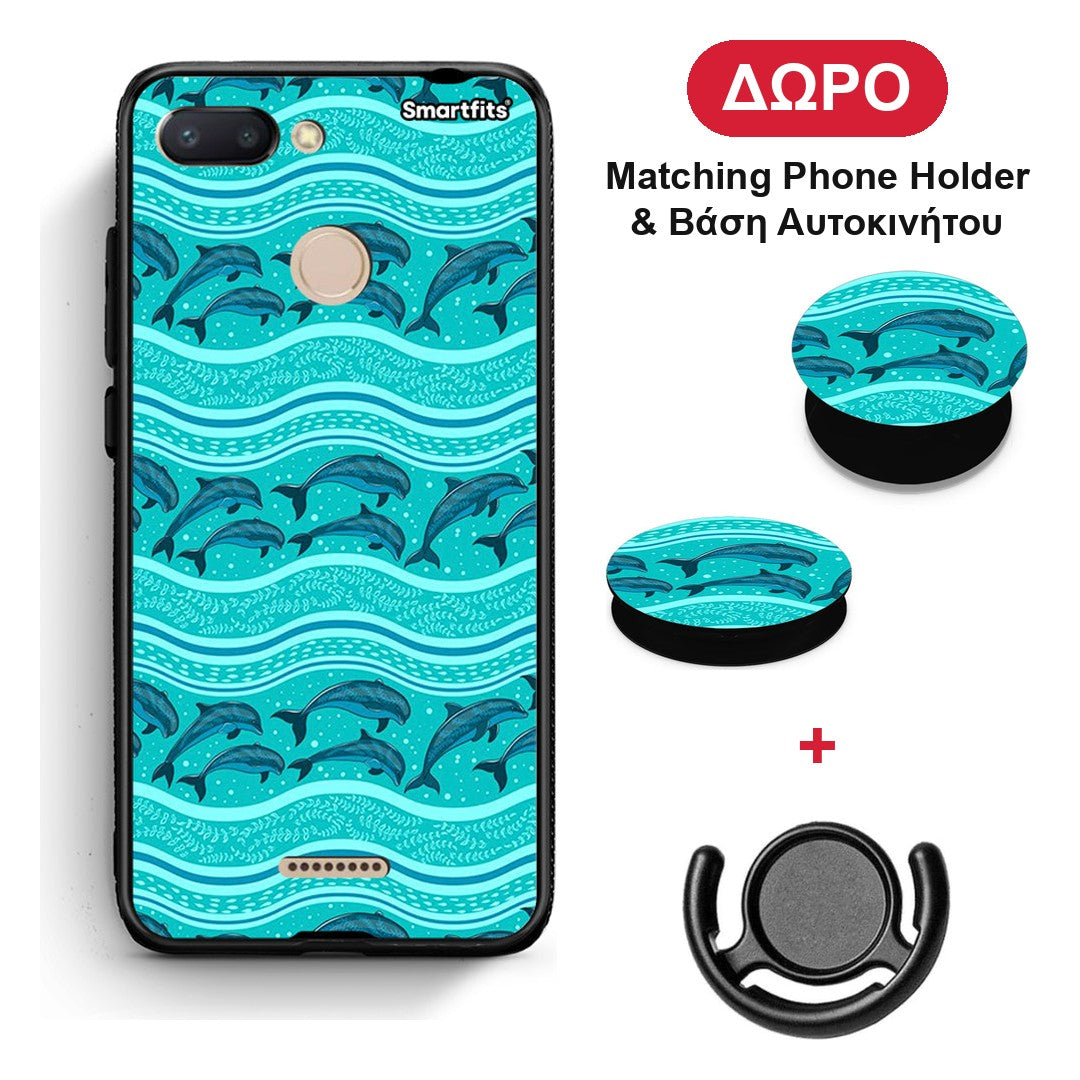 Swimming Dolphins - Xiaomi Redmi 6 θήκη + Δώρο Phone Holder & Βάση Αυτοκινήτου