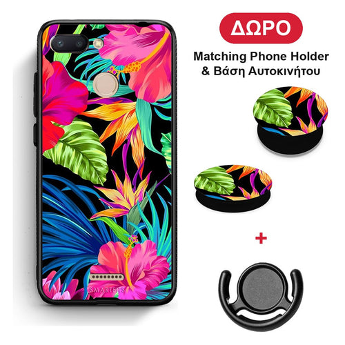 Tropical Flowers - Xiaomi Redmi 6 θήκη + Δώρο Phone Holder & Βάση Αυτοκινήτου
