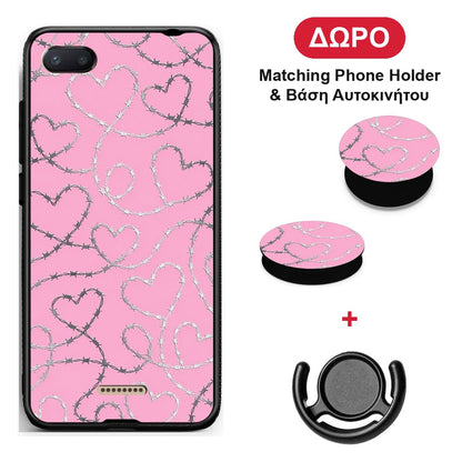 Barbed Wire Hearts on Pink - Xiaomi Redmi 6A θήκη + Δώρο Phone Holder & Βάση Αυτοκινήτου