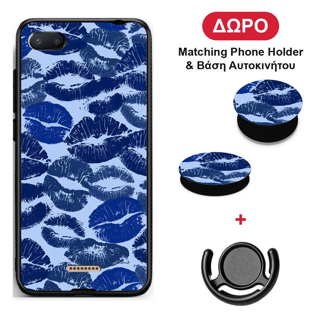 Blue Lipstick Kisses - Xiaomi Redmi 6A θήκη + Δώρο Phone Holder & Βάση Αυτοκινήτου