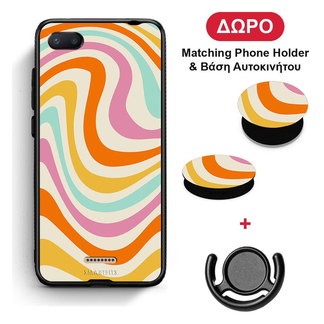 Colourful Waves - Xiaomi Redmi 6A θήκη + Δώρο Phone Holder & Βάση Αυτοκινήτου