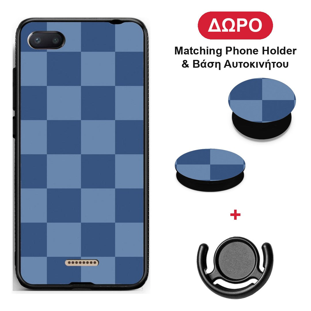Denim Blue Checkerboard - Xiaomi Redmi 6A θήκη + Δώρο Phone Holder & Βάση Αυτοκινήτου