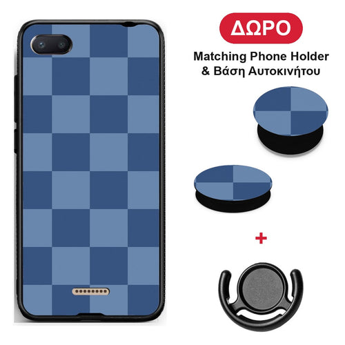 Denim Blue Checkerboard - Xiaomi Redmi 6A θήκη + Δώρο Phone Holder & Βάση Αυτοκινήτου