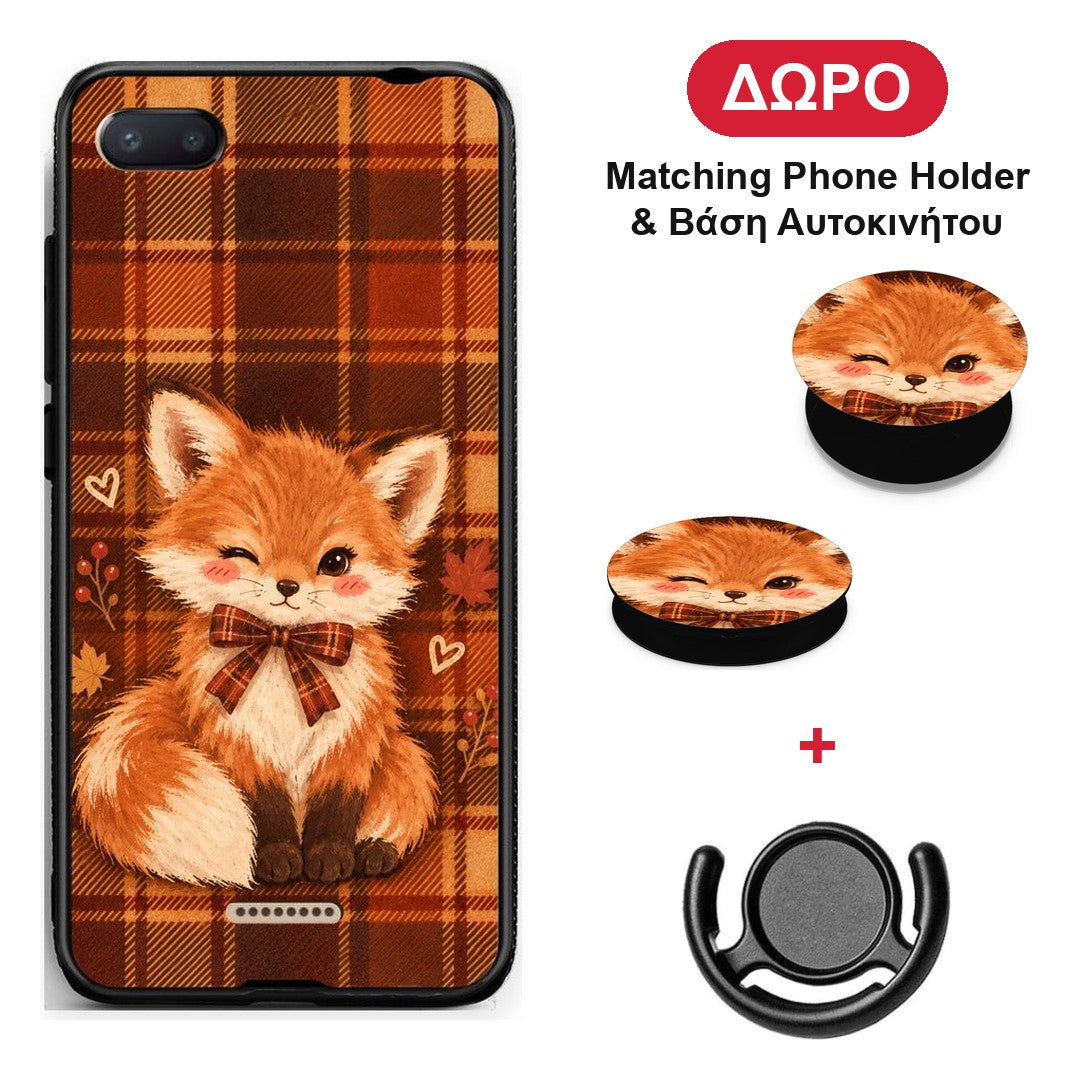 Fox on Autumn Tartan - Xiaomi Redmi 6A θήκη + Δώρο Phone Holder & Βάση Αυτοκινήτου