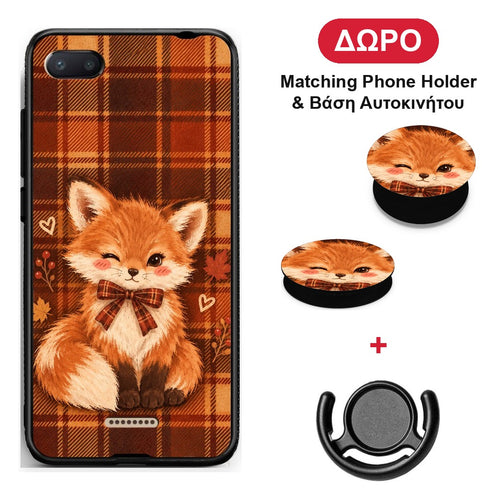 Fox on Autumn Tartan - Xiaomi Redmi 6A θήκη + Δώρο Phone Holder & Βάση Αυτοκινήτου