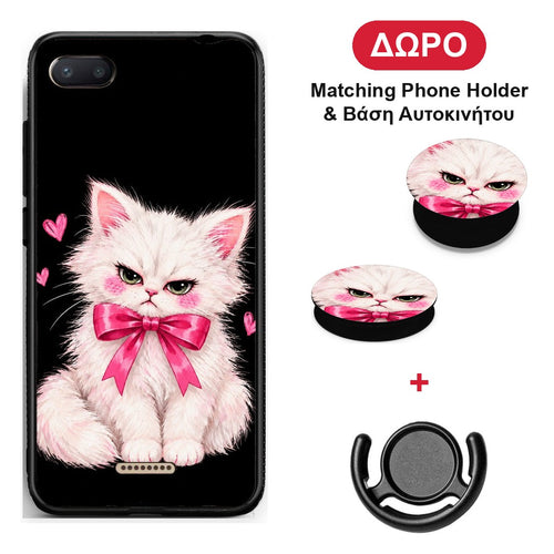 Grumpy Party Kitten on Black - Xiaomi Redmi 6A θήκη + Δώρο Phone Holder & Βάση Αυτοκινήτου