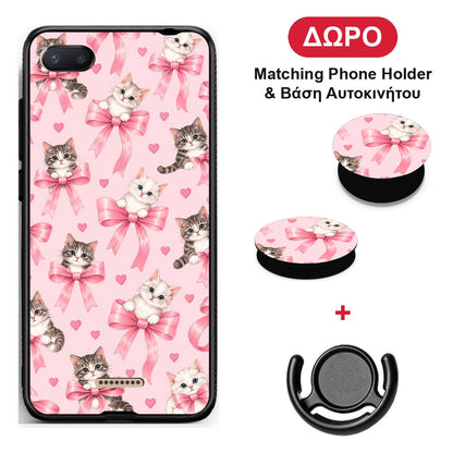 Kittens and Pink Bows on Pink - Xiaomi Redmi 6A θήκη + Δώρο Phone Holder & Βάση Αυτοκινήτου
