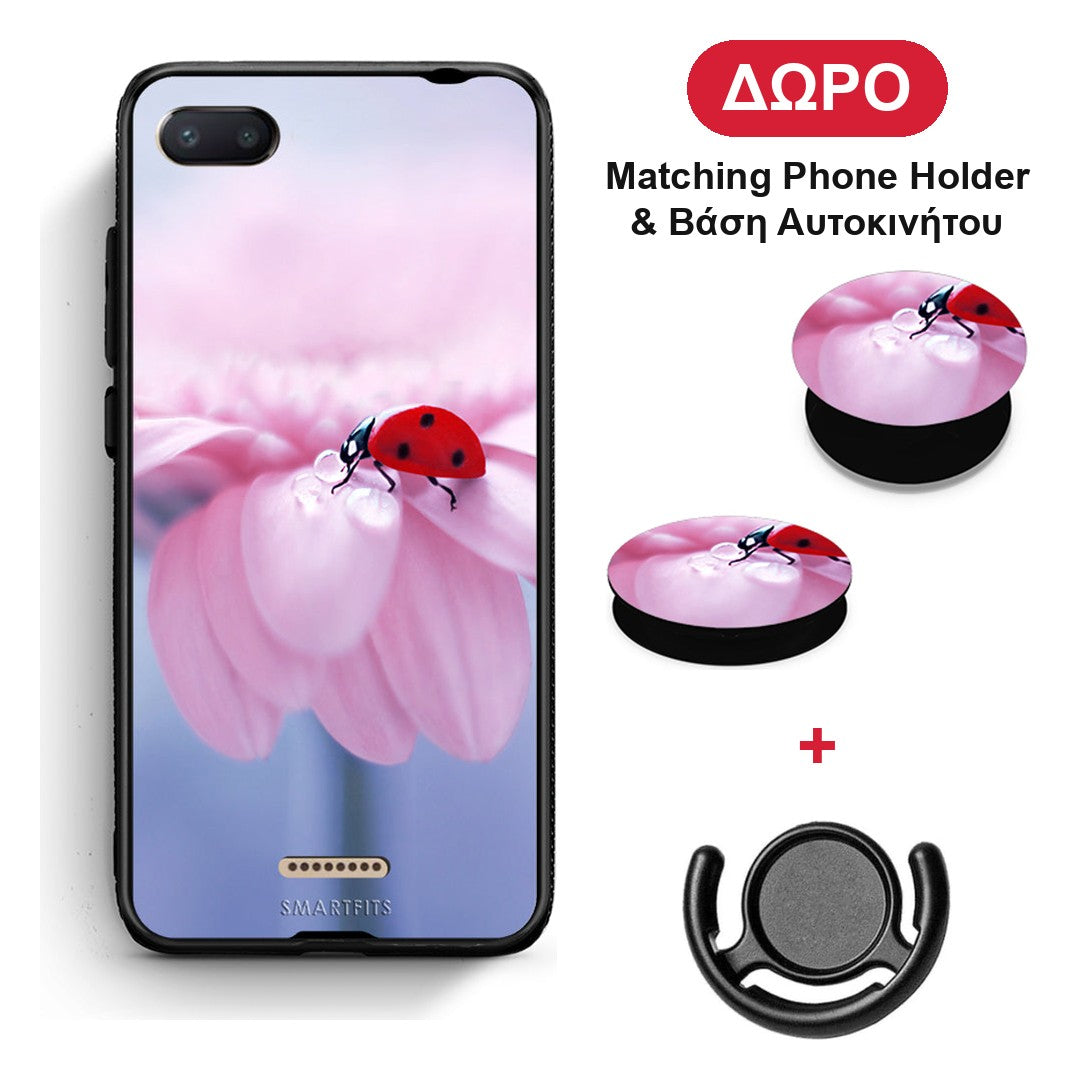 Ladybug Flower - Xiaomi Redmi 6A θήκη + Δώρο Phone Holder & Βάση Αυτοκινήτου