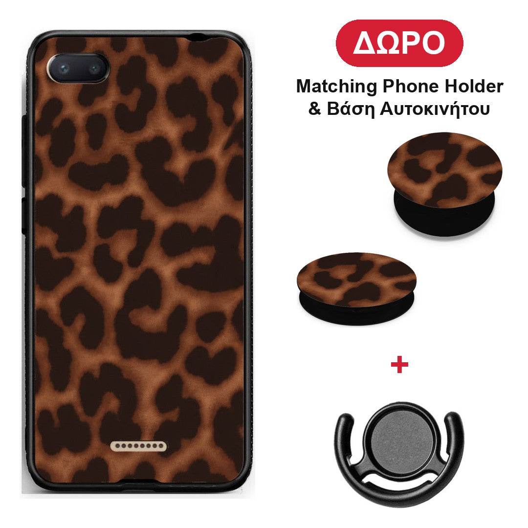 Leopard Print Dark Brown - Xiaomi Redmi 6A θήκη + Δώρο Phone Holder & Βάση Αυτοκινήτου