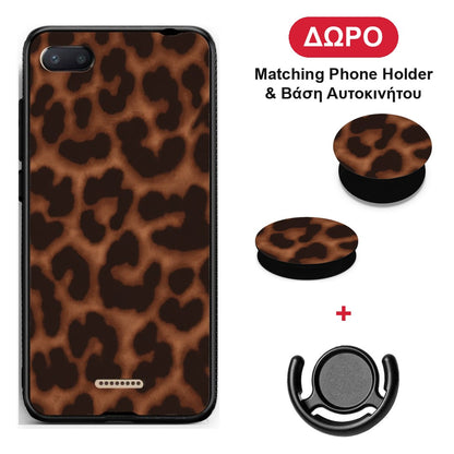 Leopard Print Dark Brown - Xiaomi Redmi 6A θήκη + Δώρο Phone Holder & Βάση Αυτοκινήτου