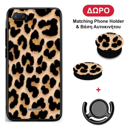 Leopard Print Tan Large - Xiaomi Redmi 6A θήκη + Δώρο Phone Holder & Βάση Αυτοκινήτου