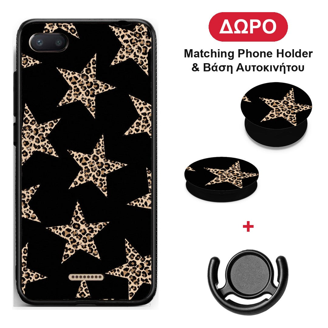 Leopard Stars on Black - Xiaomi Redmi 6A θήκη + Δώρο Phone Holder & Βάση Αυτοκινήτου