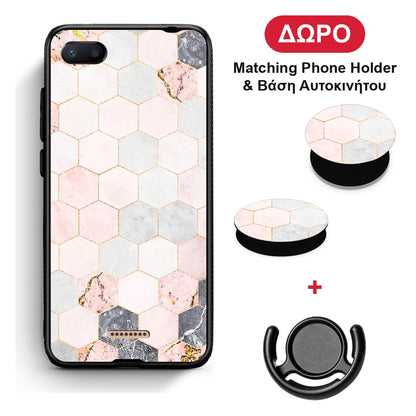 Marble Hexagon Pink - Xiaomi Redmi 6A θήκη + Δώρο Phone Holder & Βάση Αυτοκινήτου