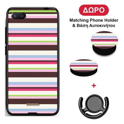 Multicolour Horizontal Stripes - Xiaomi Redmi 6A θήκη + Δώρο Phone Holder & Βάση Αυτοκινήτου