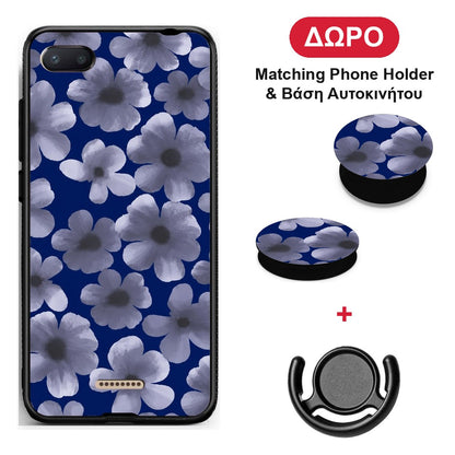 Pale Blue Flowers on Navy - Xiaomi Redmi 6A θήκη + Δώρο Phone Holder & Βάση Αυτοκινήτου