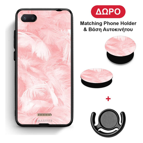 Boho Pink Feather - Xiaomi Redmi 6A θήκη + Δώρο Phone Holder & Βάση Αυτοκινήτου
