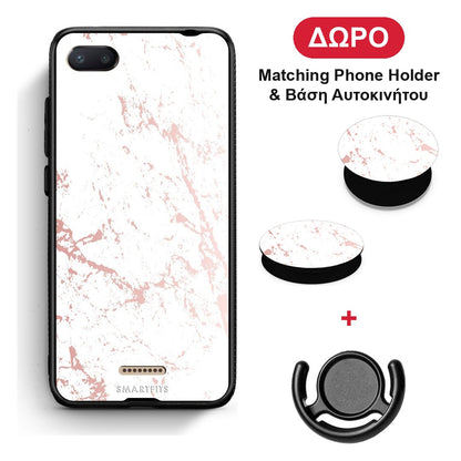 Marble Pink Splash - Xiaomi Redmi 6A θήκη + Δώρο Phone Holder & Βάση Αυτοκινήτου