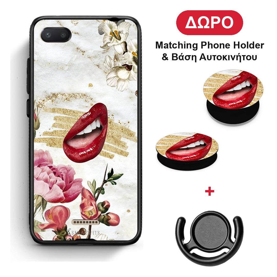Red Lips - Xiaomi Redmi 6A θήκη + Δώρο Phone Holder & Βάση Αυτοκινήτου