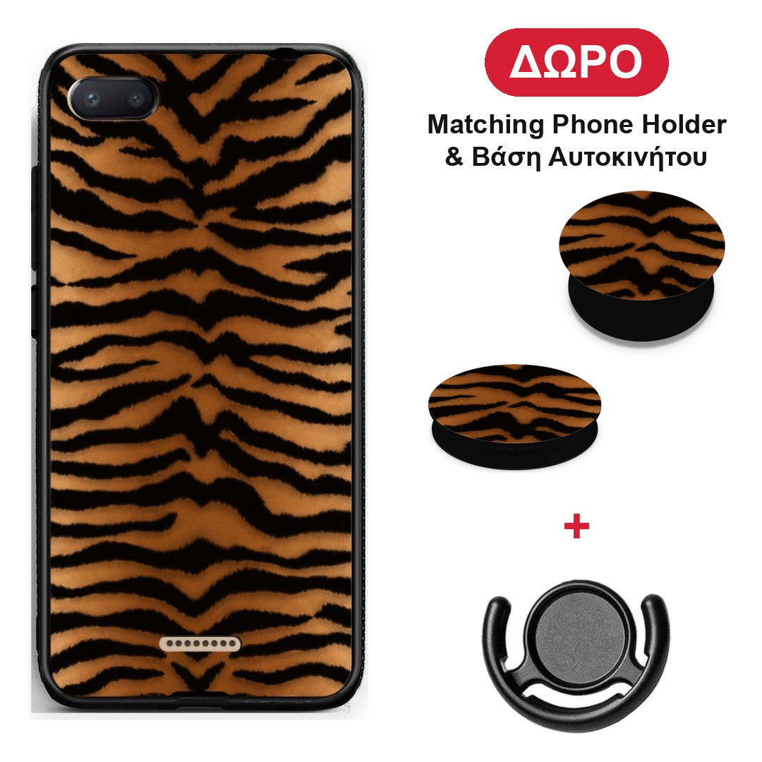 Tiger Print Orange and Black - Xiaomi Redmi 6A θήκη + Δώρο Phone Holder & Βάση Αυτοκινήτου