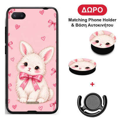 White Bunny and Pink Bows - Xiaomi Redmi 6A θήκη + Δώρο Phone Holder & Βάση Αυτοκινήτου