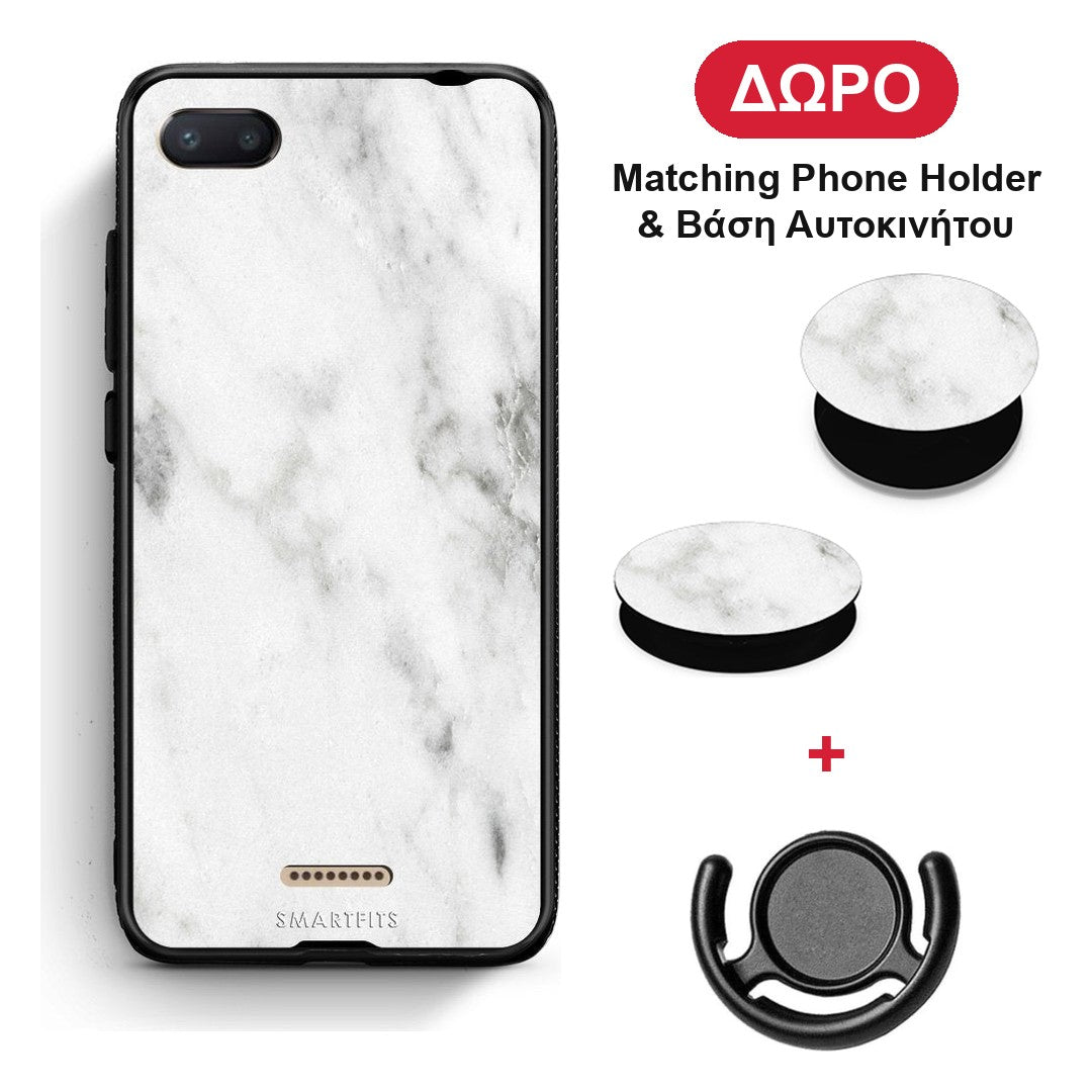 Marble White - Xiaomi Redmi 6A θήκη + Δώρο Phone Holder & Βάση Αυτοκινήτου