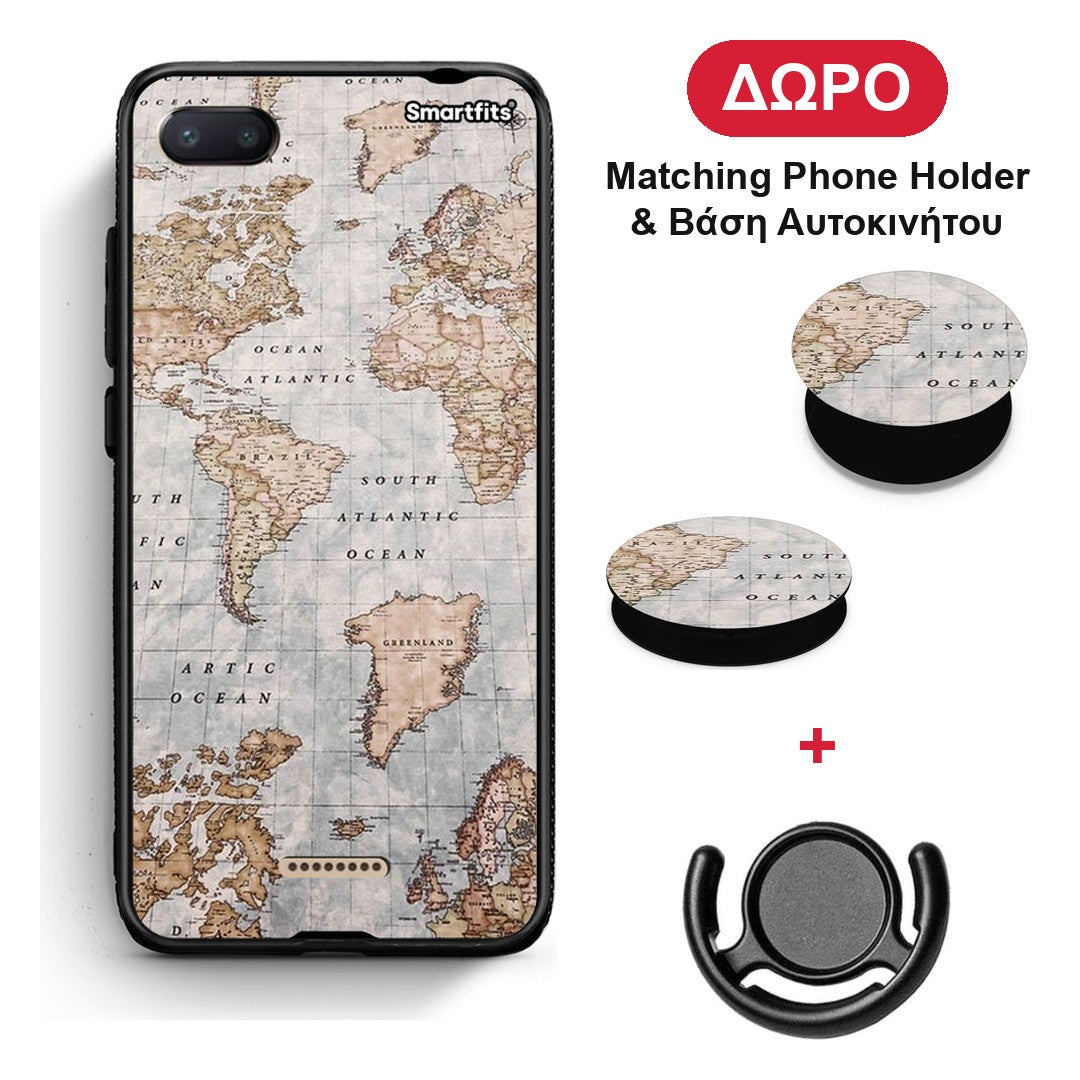 World Map - Xiaomi Redmi 6A θήκη + Δώρο Phone Holder & Βάση Αυτοκινήτου