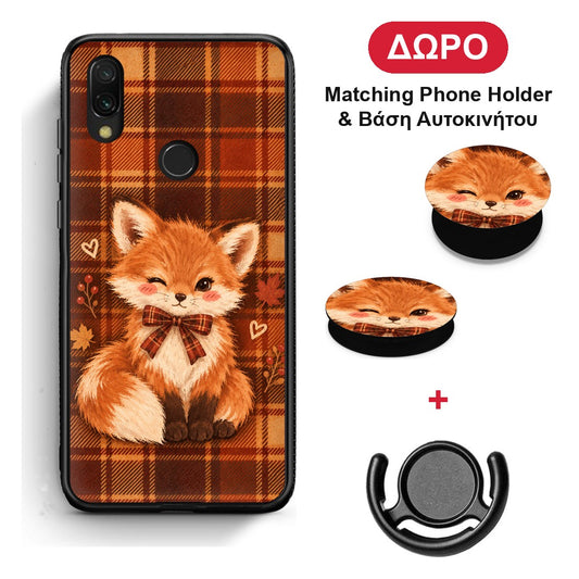 Fox on Autumn Tartan - Xiaomi Redmi 7 θήκη + Δώρο Phone Holder & Βάση Αυτοκινήτου
