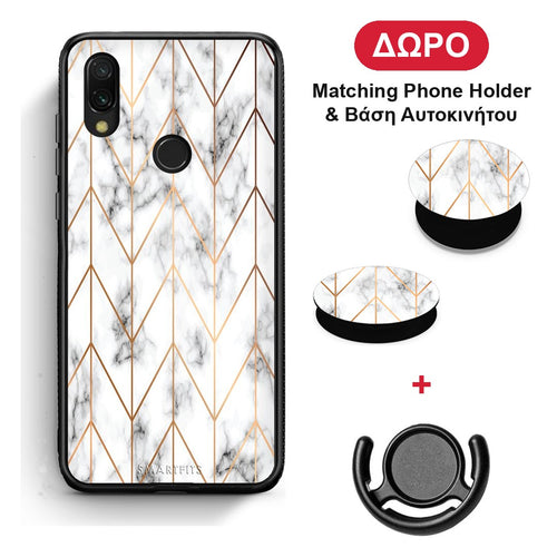 Marble Gold Geometric - Xiaomi Redmi 7 θήκη + Δώρο Phone Holder & Βάση Αυτοκινήτου