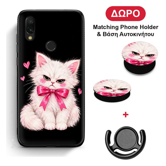 Grumpy Party Kitten on Black - Xiaomi Redmi 7 θήκη + Δώρο Phone Holder & Βάση Αυτοκινήτου