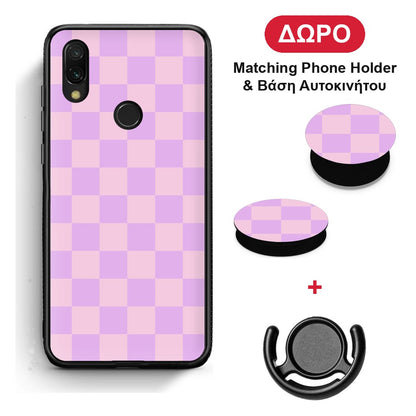 Lavender and Pink Checkerboard - Xiaomi Redmi 7 θήκη + Δώρο Phone Holder & Βάση Αυτοκινήτου