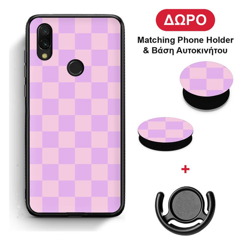 Lavender and Pink Checkerboard - Xiaomi Redmi 7 θήκη + Δώρο Phone Holder & Βάση Αυτοκινήτου