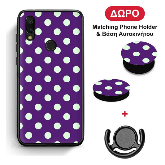 Mint Polka Dots on Purple - Xiaomi Redmi 7 θήκη + Δώρο Phone Holder & Βάση Αυτοκινήτου
