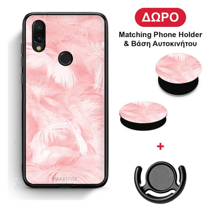 Boho Pink Feather - Xiaomi Redmi 7 θήκη + Δώρο Phone Holder & Βάση Αυτοκινήτου
