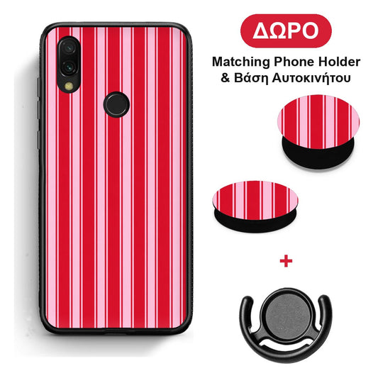 Red and Pink Vertical Pinstripes - Xiaomi Redmi 7 θήκη + Δώρο Phone Holder & Βάση Αυτοκινήτου