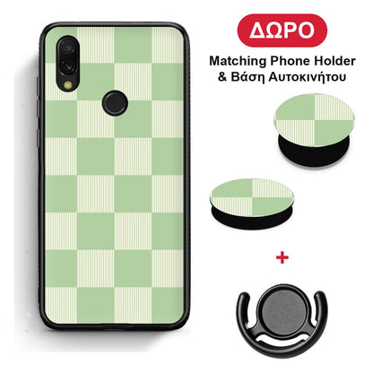 Sage and Cream Striped Checks - Xiaomi Redmi 7 θήκη + Δώρο Phone Holder & Βάση Αυτοκινήτου