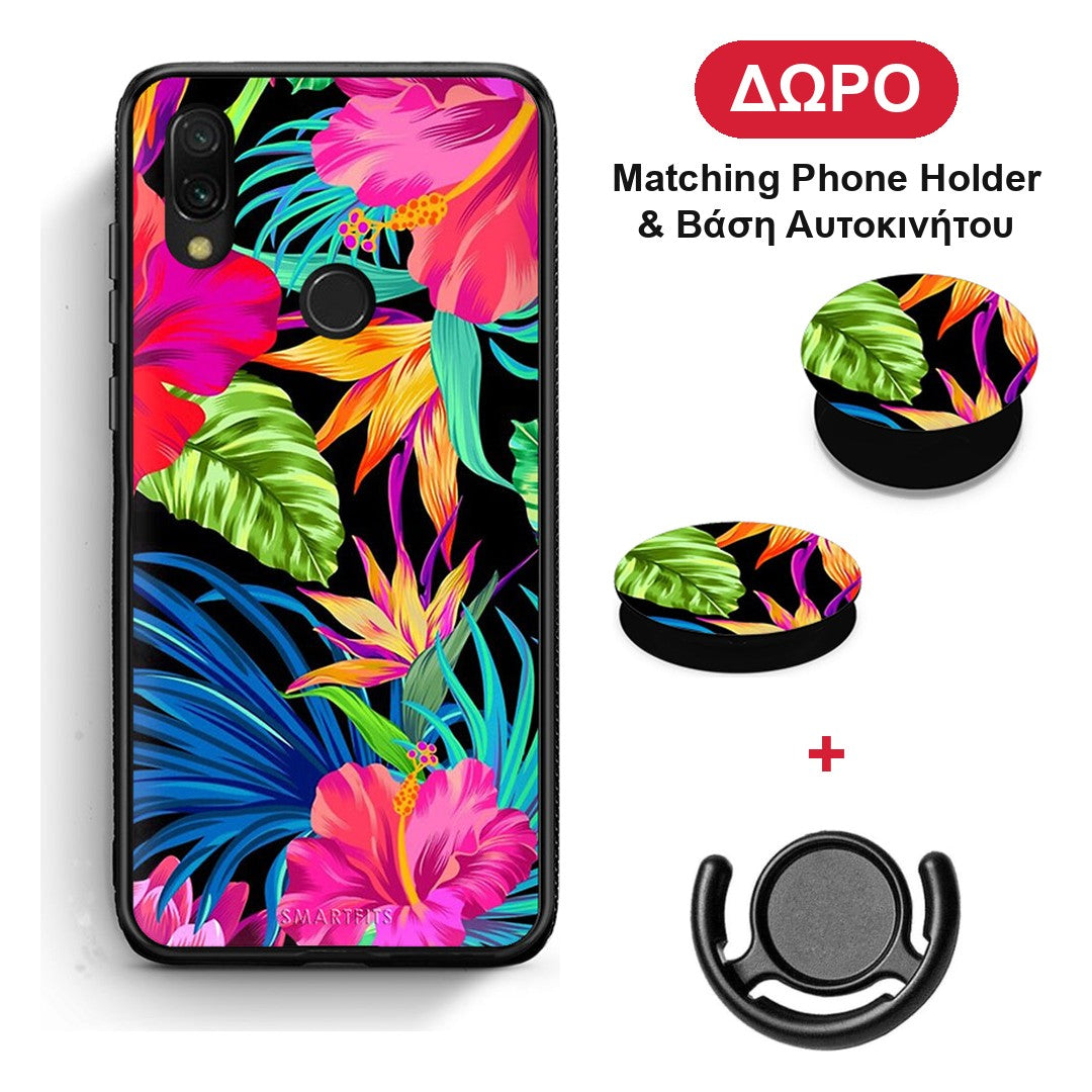 Tropical Flowers - Xiaomi Redmi 7 θήκη + Δώρο Phone Holder & Βάση Αυτοκινήτου