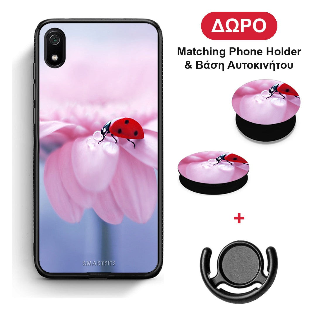 Ladybug Flower - Xiaomi Redmi 7A θήκη + Δώρο Phone Holder & Βάση Αυτοκινήτου