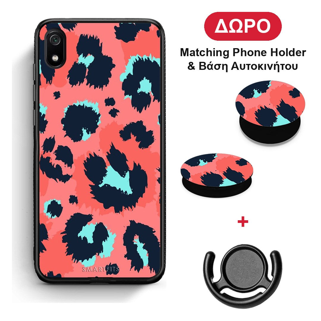 Animal Pink Leopard - Xiaomi Redmi 7A θήκη + Δώρο Phone Holder & Βάση Αυτοκινήτου