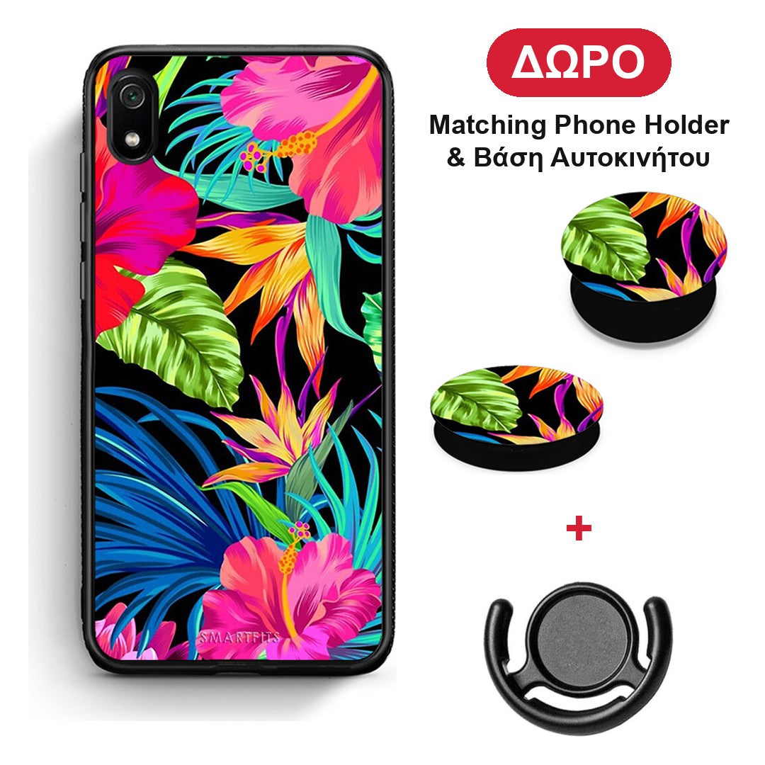 Tropical Flowers - Xiaomi Redmi 7A θήκη + Δώρο Phone Holder & Βάση Αυτοκινήτου