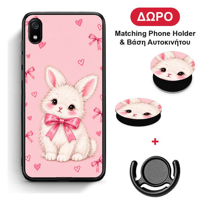 White Bunny and Pink Bows - Xiaomi Redmi 7A θήκη + Δώρο Phone Holder & Βάση Αυτοκινήτου
